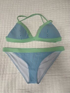 Southern Tide Bikini Set Blue Stripe Mint Green – Top S Bottom M